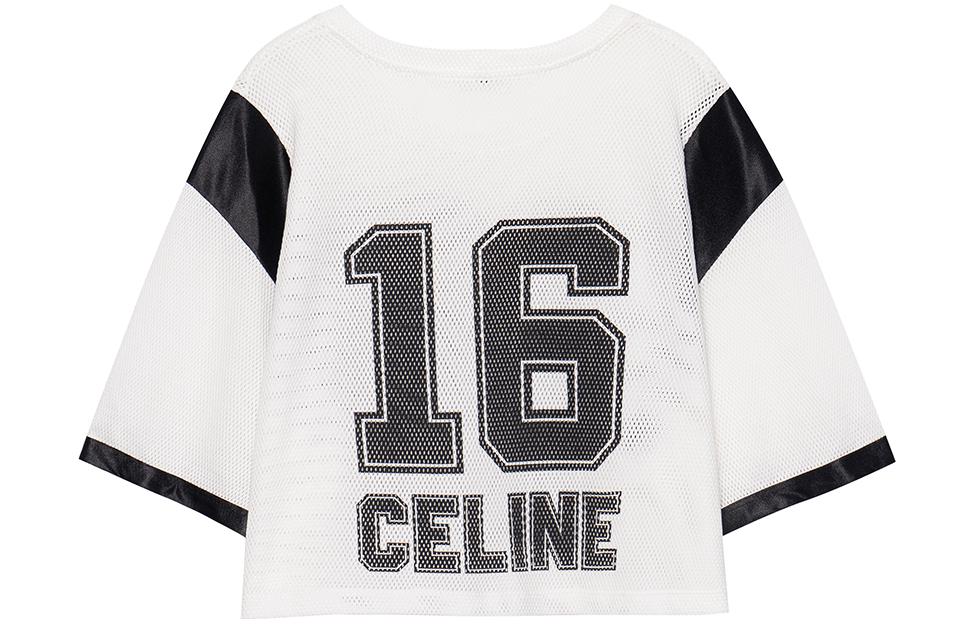 (Women) CELINE SS23  White Mesh Knit Monogram Print Crop T-Shirt. 2X94D785T-01OB