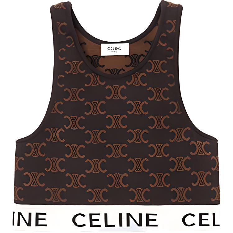 (Women) CELINE SS23 Brown Logo Knit Cropped Casual Tank Top for Women 2AF10916T-19BR