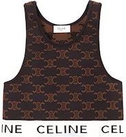(Women) CELINE SS23 Brown Logo Knit Cropped Casual Tank Top for Women 2AF10916T-19BR (Women) CELINE SS23 Brown Logo Knit Cropped Casual Tank Top for Women 2AF10916T-19BR
