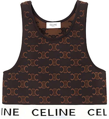 (Women) CELINE SS23 Brown Logo Knit Cropped Casual Tank Top for Women 2AF10916T-19BR Buy (Women) CELINE SS23 Brown Logo Knit Cropped Casual Tank Top for Women 2AF10916T-19BR