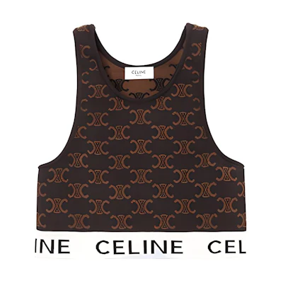 (Women) CELINE SS23 Brown Logo Knit Cropped Casual Tank Top for Women 2AF10916T-19BR