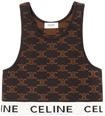 (Women) CELINE SS23 Brown Logo Knit Cropped Casual Tank Top for Women 2AF10916T-19BR Order (Women) CELINE SS23 Brown Logo Knit Cropped Casual Tank Top for Women 2AF10916T-19BR
