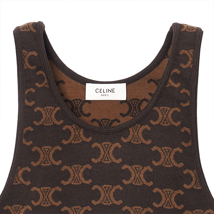 Sizing (Women) CELINE SS23 Brown Logo Knit Cropped Casual Tank Top for Women 2AF10916T-19BR