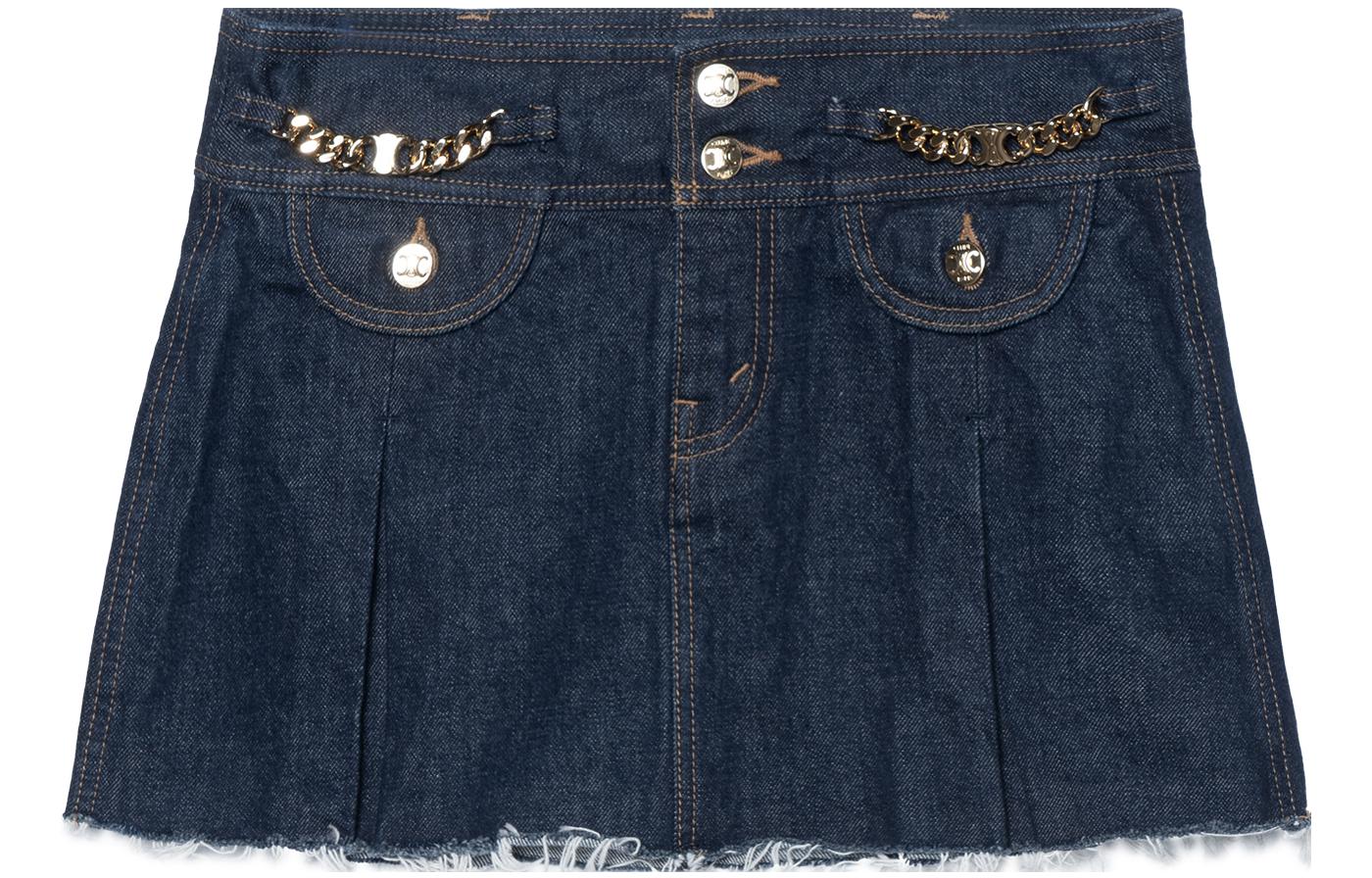 (Women) CELINE SS23 Chain Low-Waist Mini Casual Skirt Women Blue 2S294799U-07IN