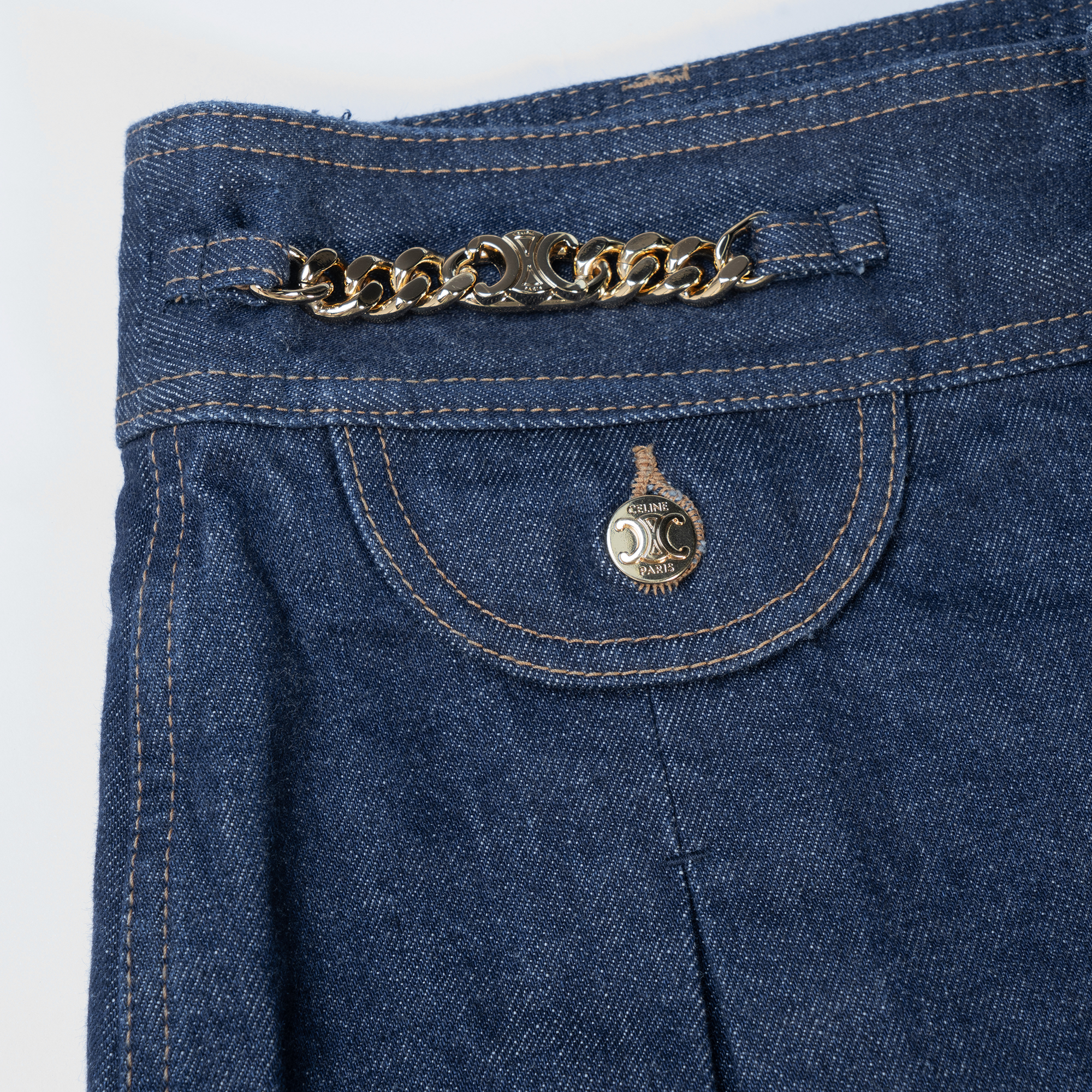 Purchase (W) CELINE SS23 低腰迷你鏈條休閒短裙 女款 藍色 2S294799U-07IN