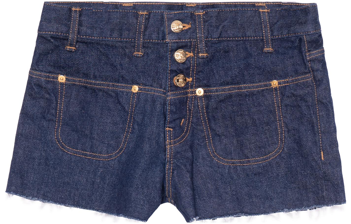 (Women) CELINE SS23 Low-Rise Frayed Hem Denim Shorts Women’s Blue 2N950799U-07IN