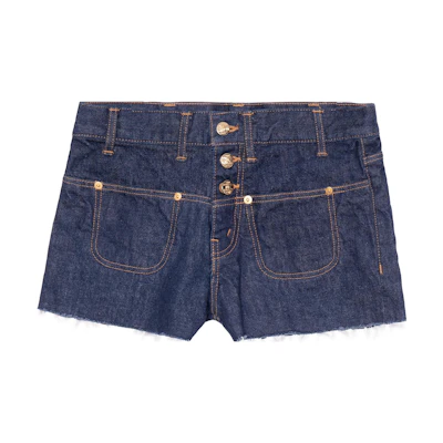 (Women) CELINE SS23 Low-Rise Frayed Hem Denim Shorts Women’s Blue 2N950799U-07IN
