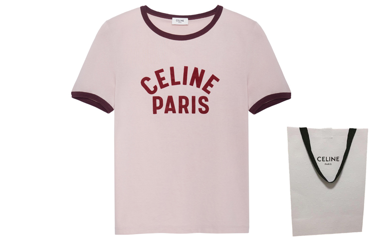 Shop (W) Celine Camiseta Rosa Algodón Logo París SS23 Manga Corta Cuello Redondo. 2X855671Q-24PN