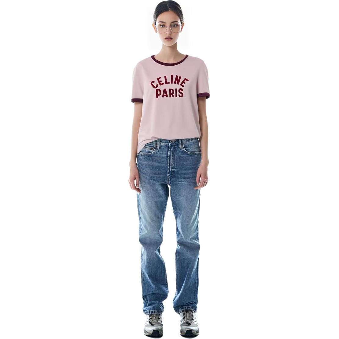 Purchase (W) Celine Camiseta Rosa Algodón Logo París SS23 Manga Corta Cuello Redondo. 2X855671Q-24PN