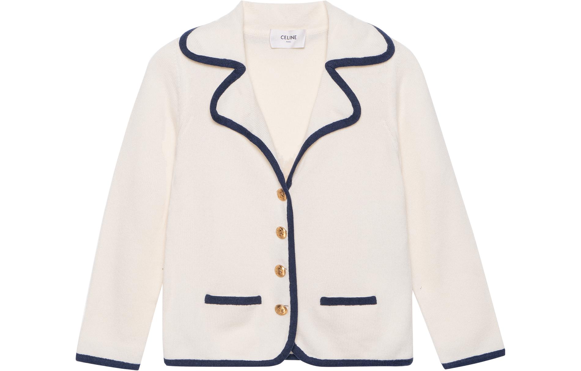 (Women) CELINE SS23 Women’s Striped Trim Button-Up Knit Cardigan Beige 2AJ47317V-01MA