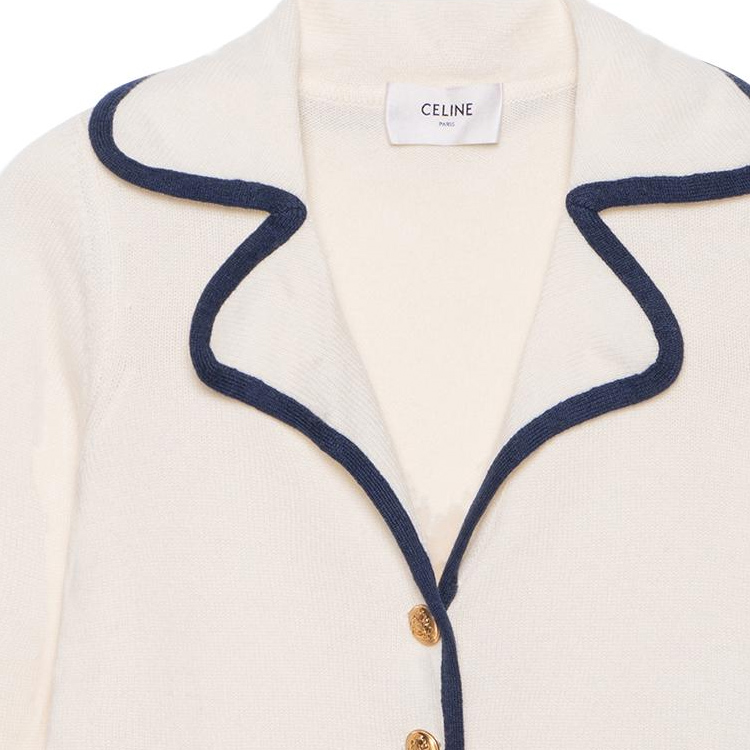 Sizing (W) 셀린느 SS23 여성 스트라이프 트림 니트 버튼업 가디건 베이지 2AJ47317V-01MA