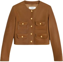 (Women) CELINE SS24 Beige Long Sleeve Leather Jacket with Multiple Pockets. 2F448265T-18NC (Women) CELINE SS24 Beige Long Sleeve Leather Jacket with Multiple Pockets. 2F448265T-18NC