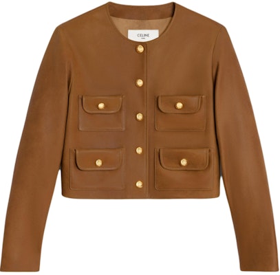 (Women) CELINE SS24 Beige Long Sleeve Leather Jacket with Multiple Pockets. 2F448265T-18NC Buy (Women) CELINE SS24 Beige Long Sleeve Leather Jacket with Multiple Pockets. 2F448265T-18NC
