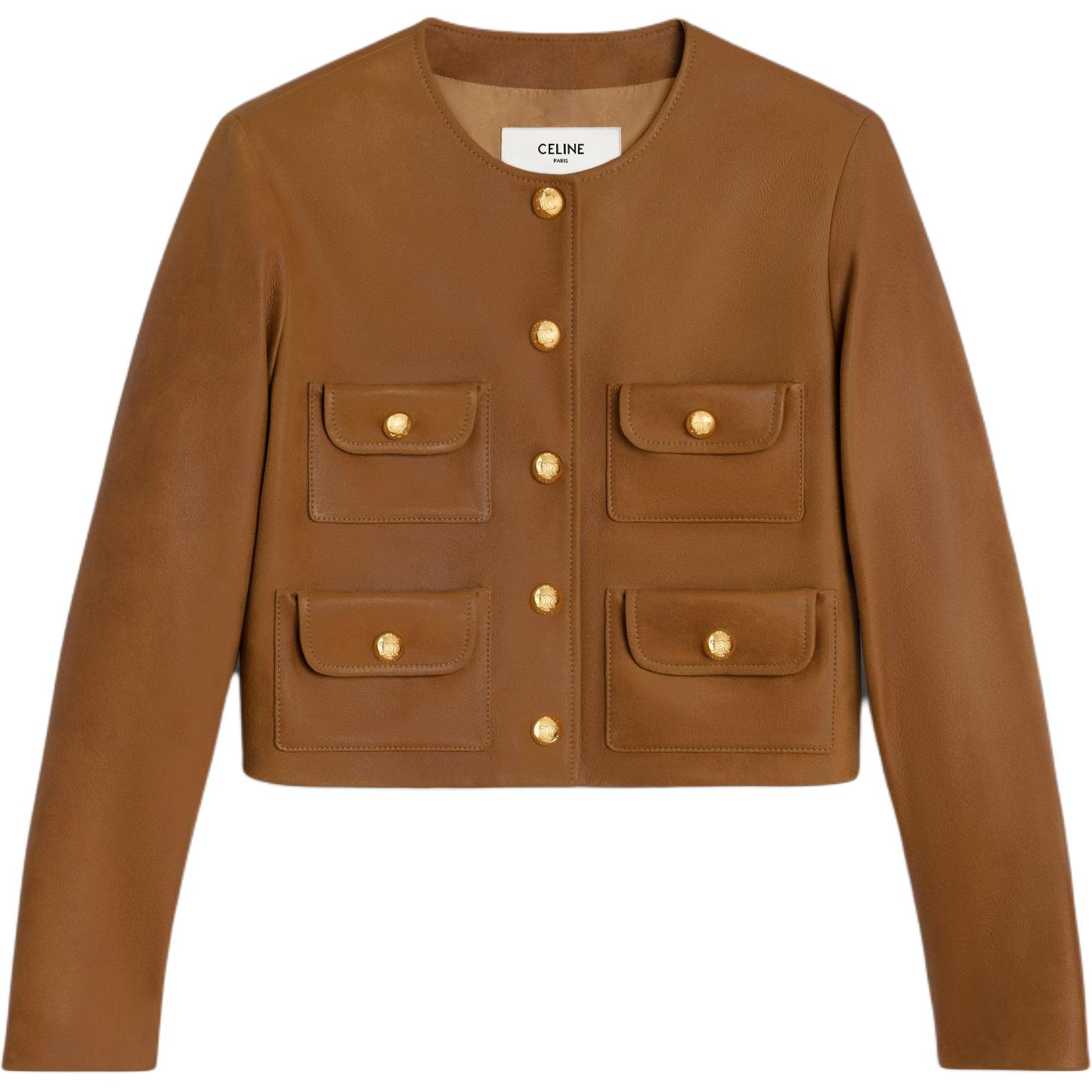 Order (Women) CELINE SS24  Beige Long Sleeve Leather Jacket with Multiple Pockets. 2F448265T-18NC