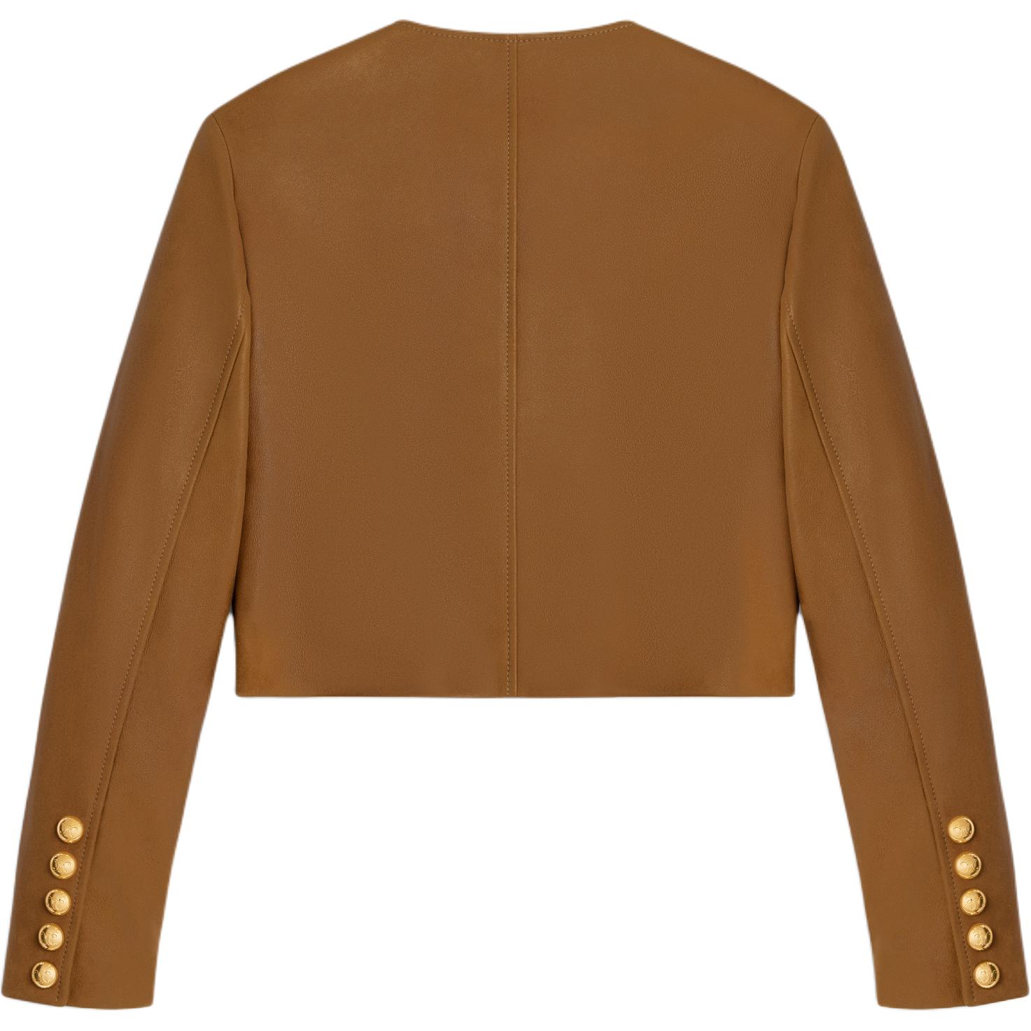 Lookbook (Women) CELINE SS24  Beige Long Sleeve Leather Jacket with Multiple Pockets. 2F448265T-18NC