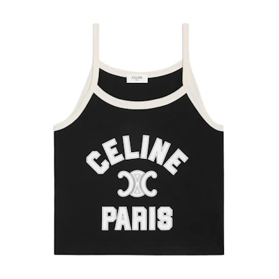 (Women) CELINE SS24 Black Letter Print Sleeveless Cropped Tank Top. 2X89D507Z-38CR