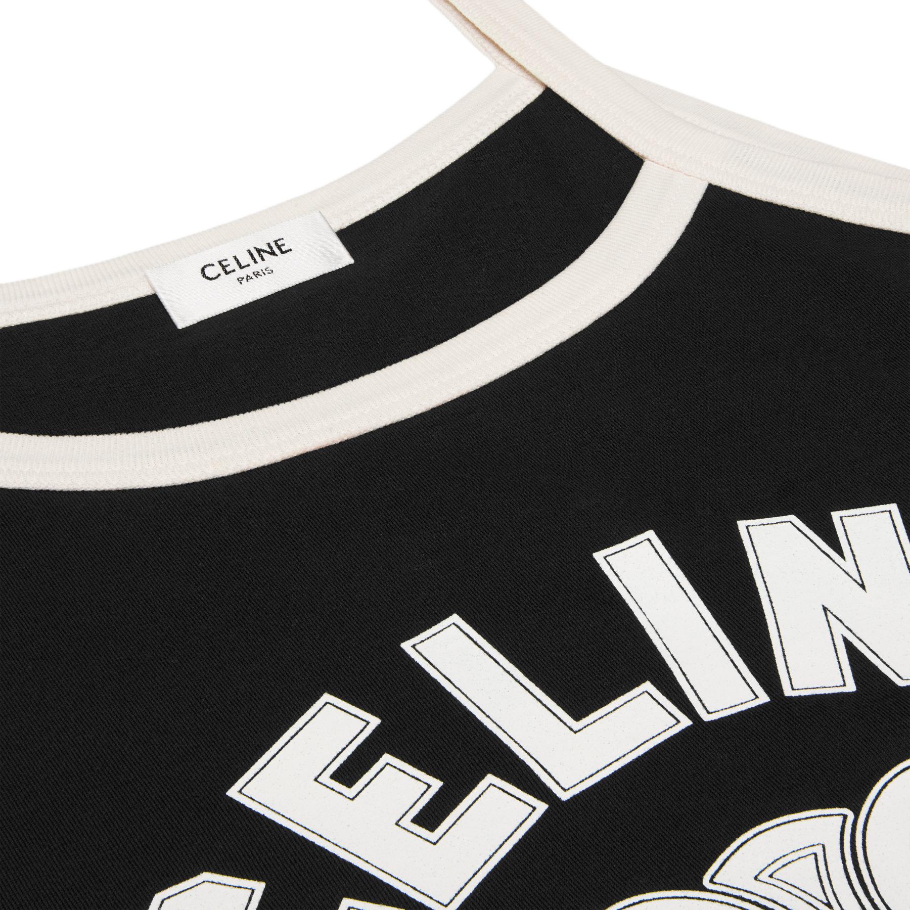 Shop (Women) CELINE SS24  Black Letter Print Sleeveless Cropped Tank Top. 2X89D507Z-38CR
