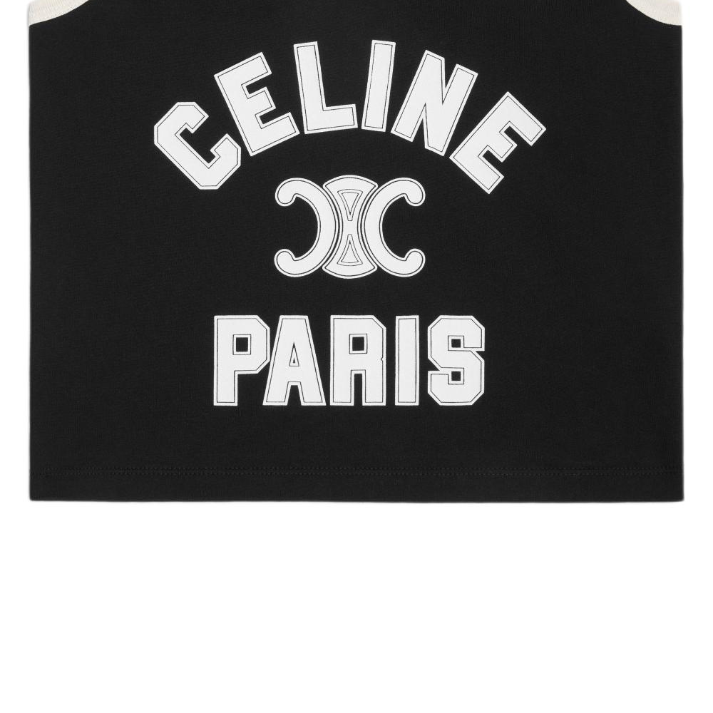 Details for (Women) CELINE SS24  Black Letter Print Sleeveless Cropped Tank Top. 2X89D507Z-38CR
