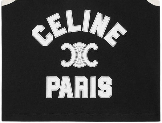 (Women) CELINE SS24 Black Letter Print Sleeveless Cropped Tank Top. 2X89D507Z-38CR Details for (Women) CELINE SS24 Black Letter Print Sleeveless Cropped Tank Top. 2X89D507Z-38CR