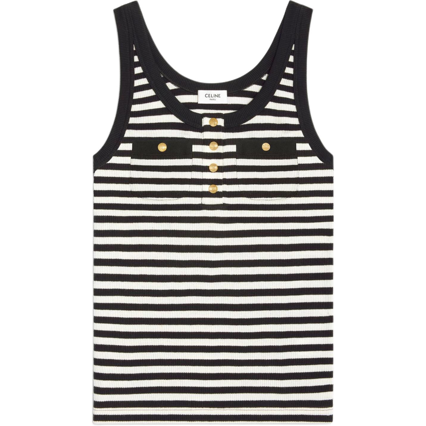 Order (W) Chaleco de punto negro a rayas con botones CELINE SS24. 2X47H136K-38AW