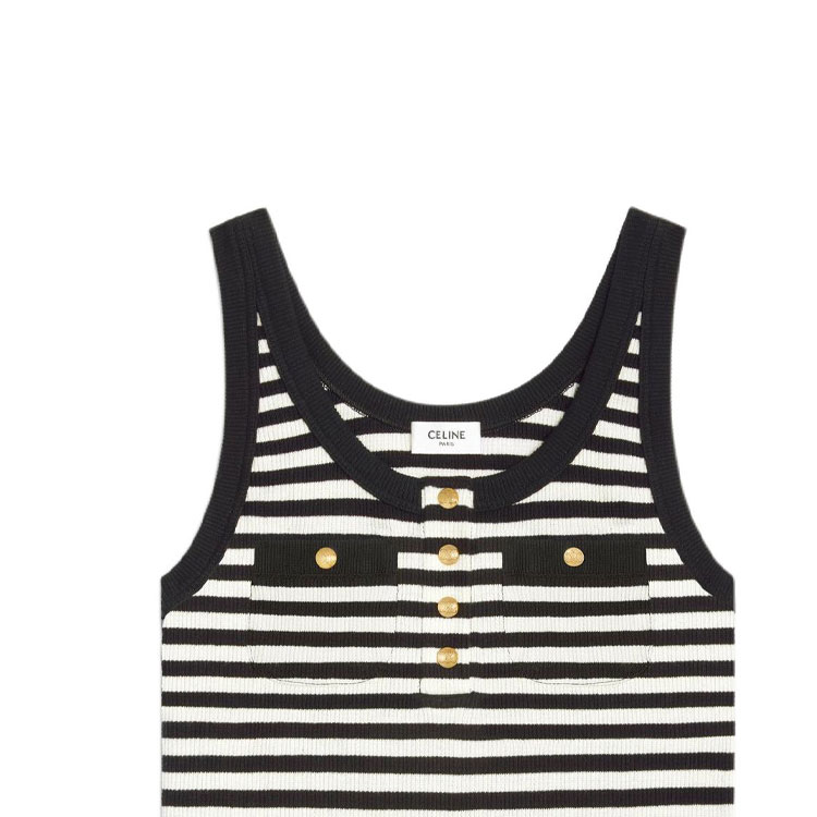 Purchase (W) Chaleco de punto negro a rayas con botones CELINE SS24. 2X47H136K-38AW