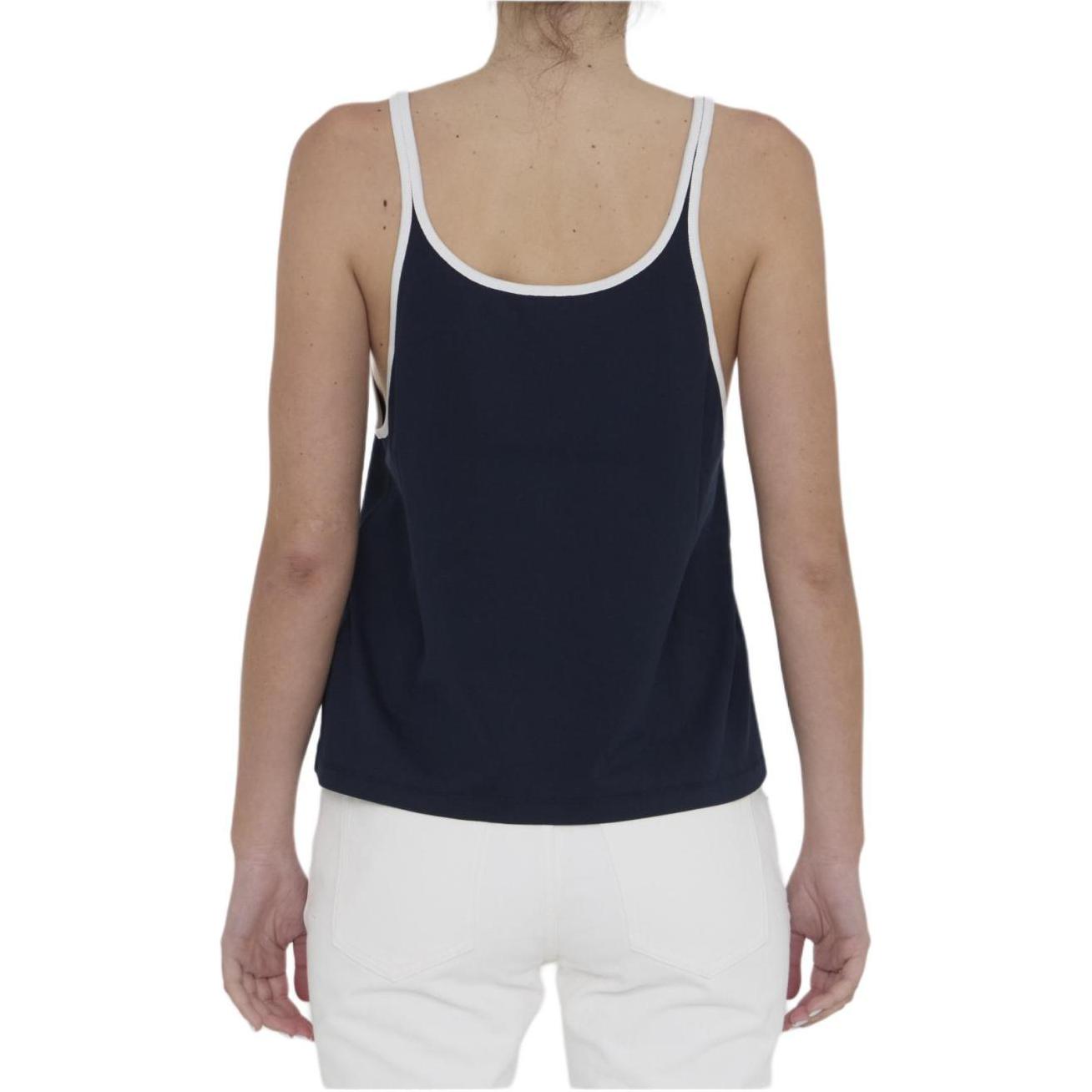 Purchase (Women) CELINE SS24  Blue Colorblock Logo Print Sleeveless Top. 2X73J507Z-07OW