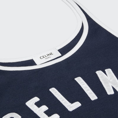 (Women) CELINE SS24 Blue Colorblock Logo Print Sleeveless Top. 2X73J507Z-07OW Cheap (Women) CELINE SS24 Blue Colorblock Logo Print Sleeveless Top. 2X73J507Z-07OW