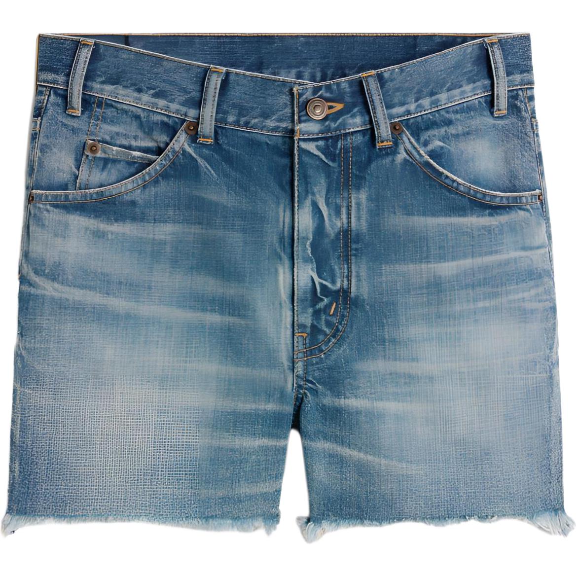 (Women) CELINE SS24  Blue Frayed Hem Zipper Pocket Denim Shorts 2N72A519X-08EL