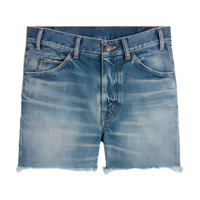 (Women) CELINE SS24 Blue Frayed Hem Zipper Pocket Denim Shorts 2N72A519X-08EL