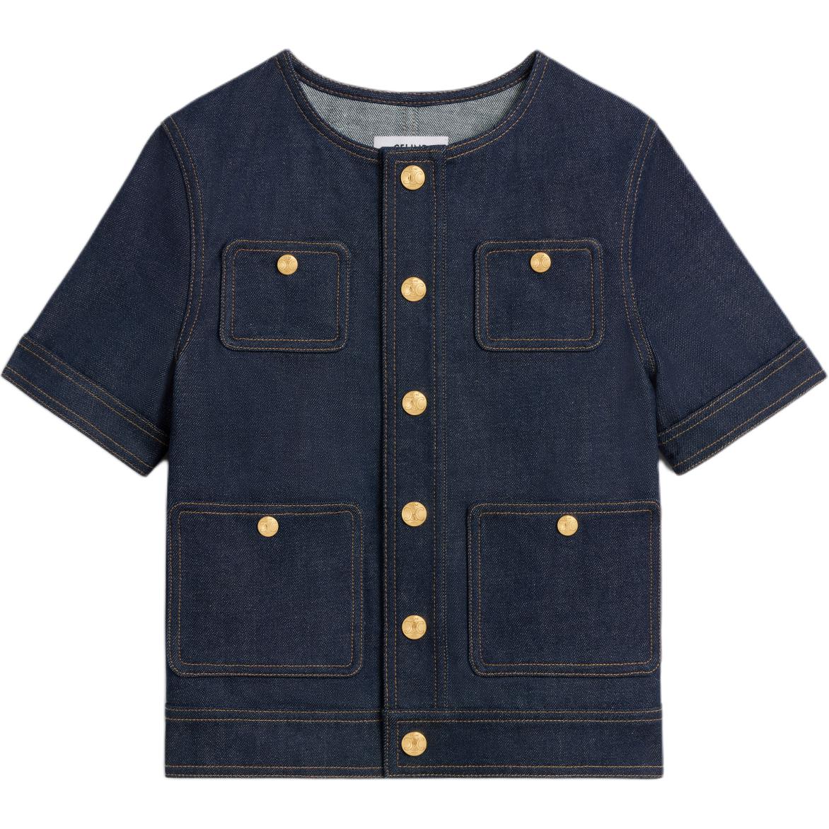 Order (Women) CELINE SS24  Blue Short-Sleeve Denim Jacket with Single Button. 2Q950224Z-07IN