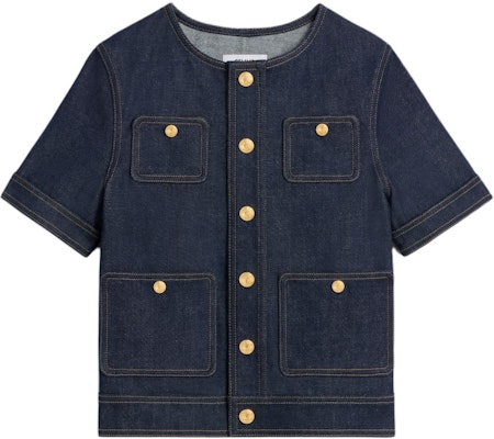 (Women) CELINE SS24 Blue Short-Sleeve Denim Jacket with Single Button. 2Q950224Z-07IN Order (Women) CELINE SS24 Blue Short-Sleeve Denim Jacket with Single Button. 2Q950224Z-07IN