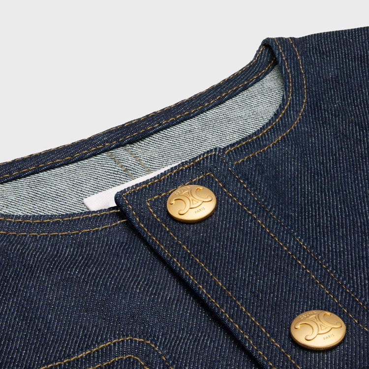 Shop (Women) CELINE SS24  Blue Short-Sleeve Denim Jacket with Single Button. 2Q950224Z-07IN