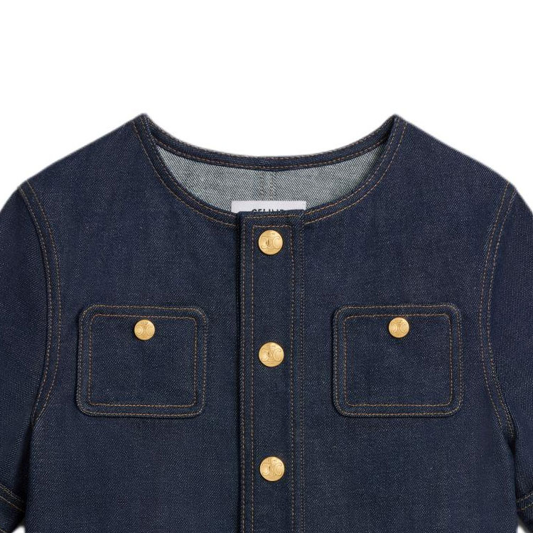 Purchase (Women) CELINE SS24  Blue Short-Sleeve Denim Jacket with Single Button. 2Q950224Z-07IN