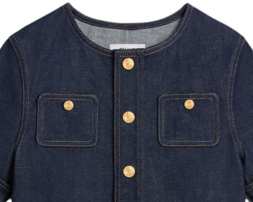 (Women) CELINE SS24 Blue Short-Sleeve Denim Jacket with Single Button. 2Q950224Z-07IN Purchase (Women) CELINE SS24 Blue Short-Sleeve Denim Jacket with Single Button. 2Q950224Z-07IN