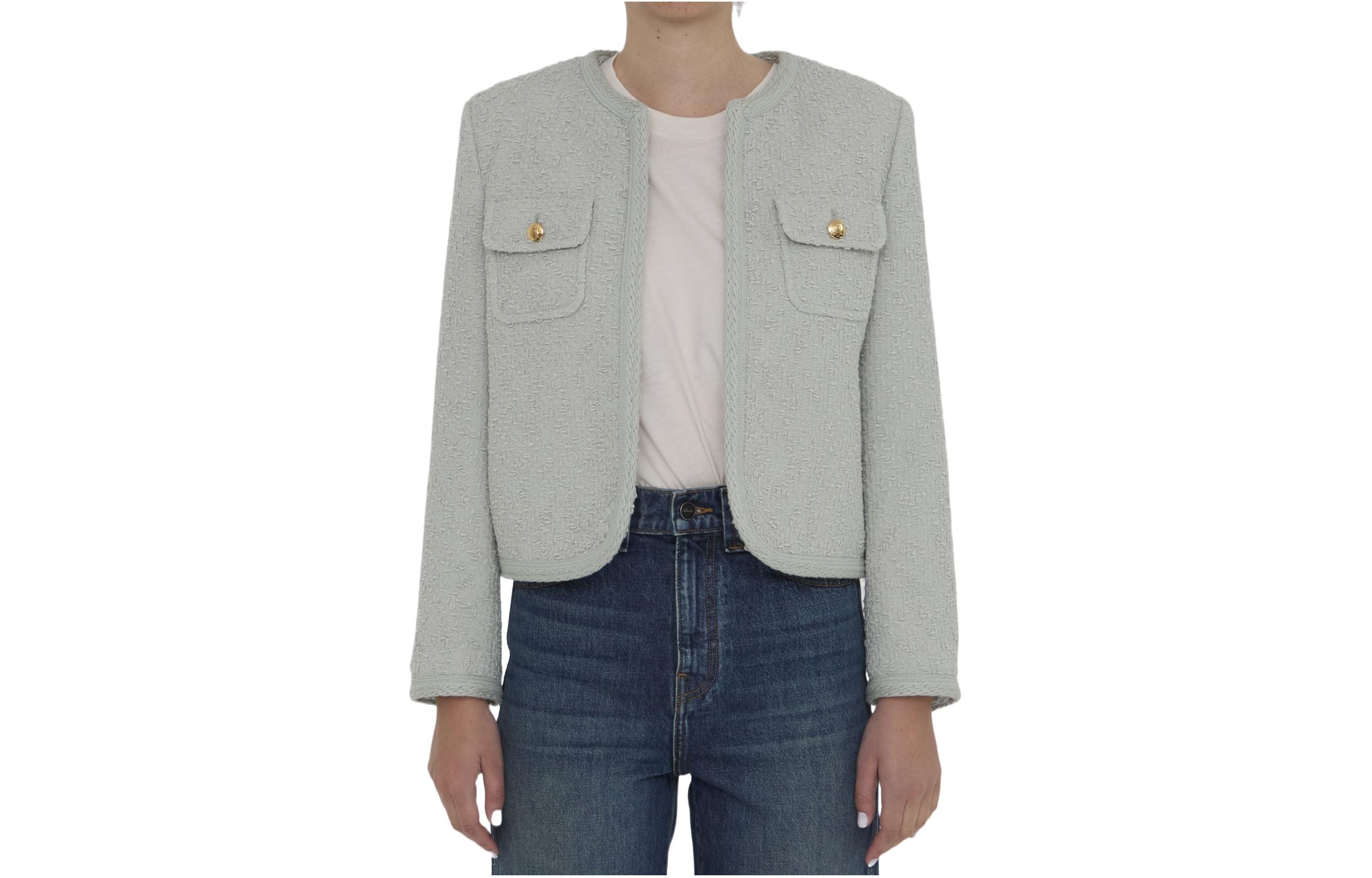 (Women) CELINE SS24  Blue Solid Color Round Neck Casual Long Sleeve Jacket 2V55Q435T-30SA