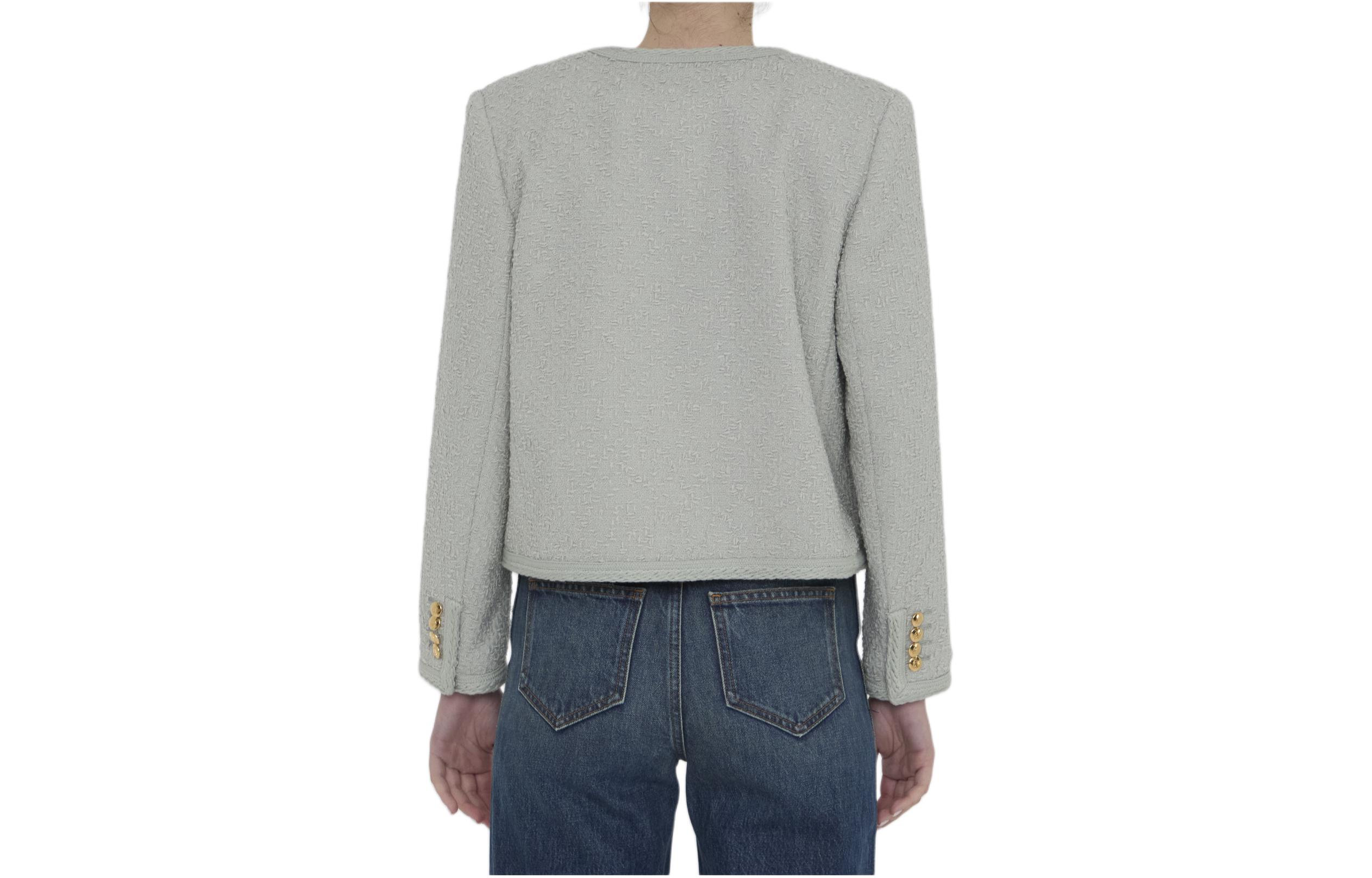 (Women) CELINE SS24  Blue Solid Color Round Neck Casual Long Sleeve Jacket 2V55Q435T-30SA 圖 3