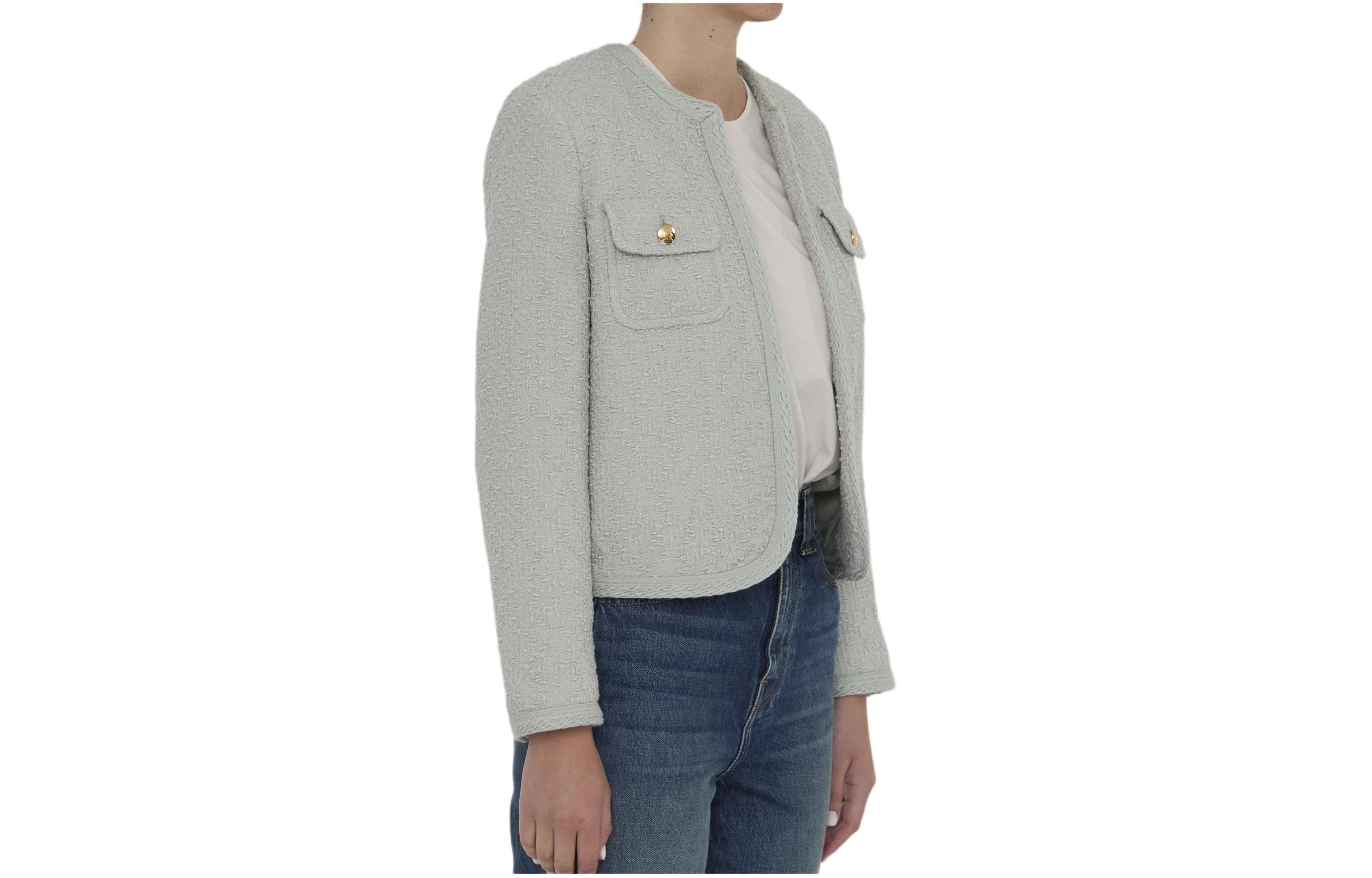 (Women) CELINE SS24  Blue Solid Color Round Neck Casual Long Sleeve Jacket 2V55Q435T-30SA 圖 4