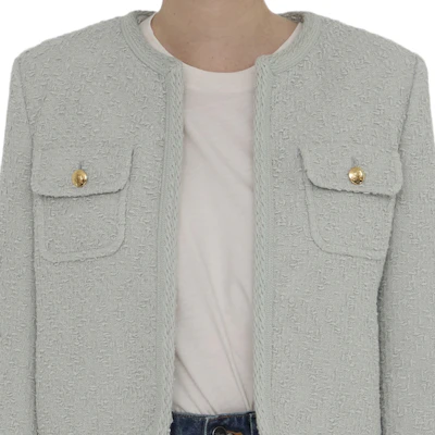 (W) CELINE SS24 Jaket Biru Polos Lengan Panjang Kasual Leher Bulat 2V55Q435T-30SA Details for (W) CELINE SS24 Jaket Biru Polos Lengan Panjang Kasual Leher Bulat 2V55Q435T-30SA