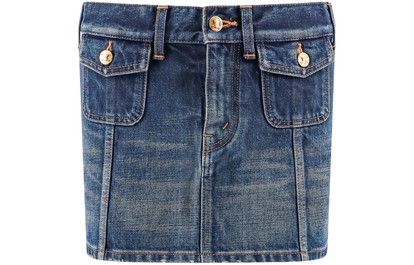 (Women) CELINE SS24  Casual Blue Mini Skirt with Zip Closure. 2S330365M-07DU
