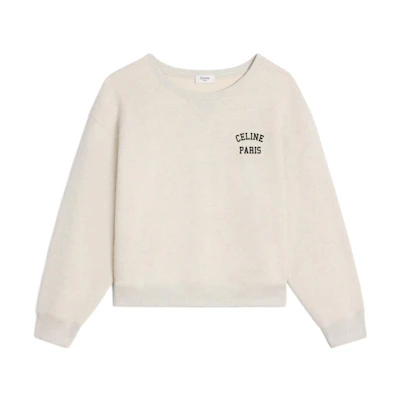 (Women) CELINE SS24 Cream Letter Logo Print Crewneck Sweatshirt. 2Y31F765N-01CB