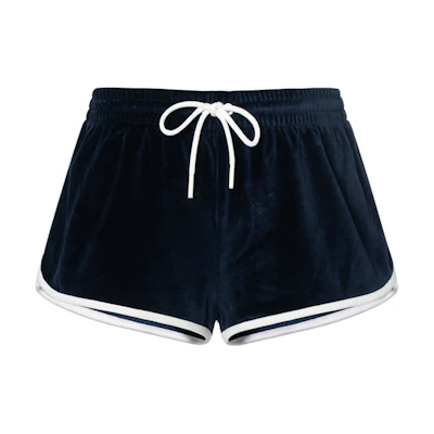 (Women) CELINE SS24 Low-Waist Velvet Logo Embroidered Mini Shorts - Midnight Blue 2Z558748Q-07RC