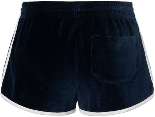 (Women) CELINE SS24 Low-Waist Velvet Logo Embroidered Mini Shorts - Midnight Blue 2Z558748Q-07RC Lookbook (Women) CELINE SS24 Low-Waist Velvet Logo Embroidered Mini Shorts - Midnight Blue 2Z558748Q-07RC