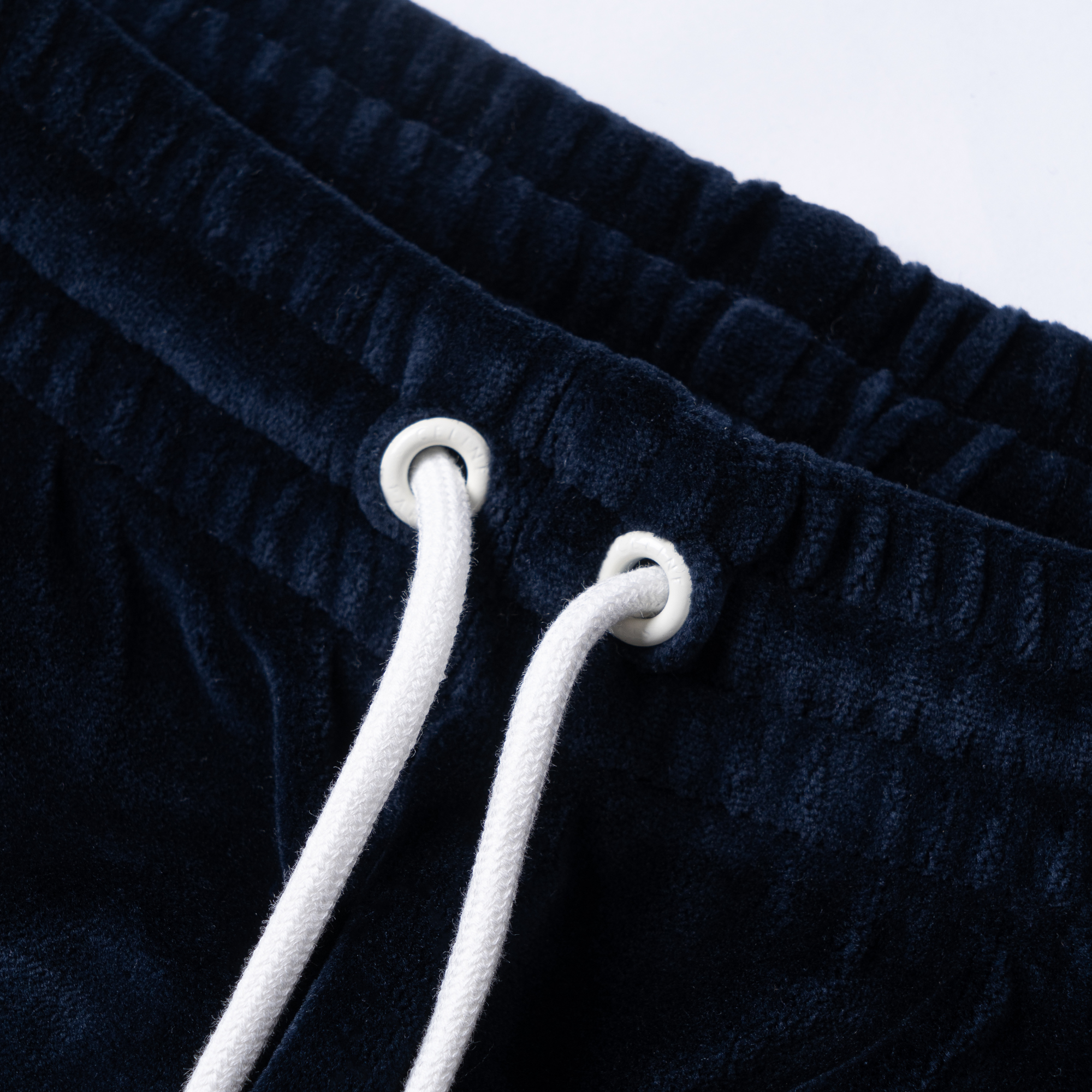 Shop (Women) CELINE SS24  Low-Waist Velvet Logo Embroidered Mini Shorts - Midnight Blue 2Z558748Q-07RC