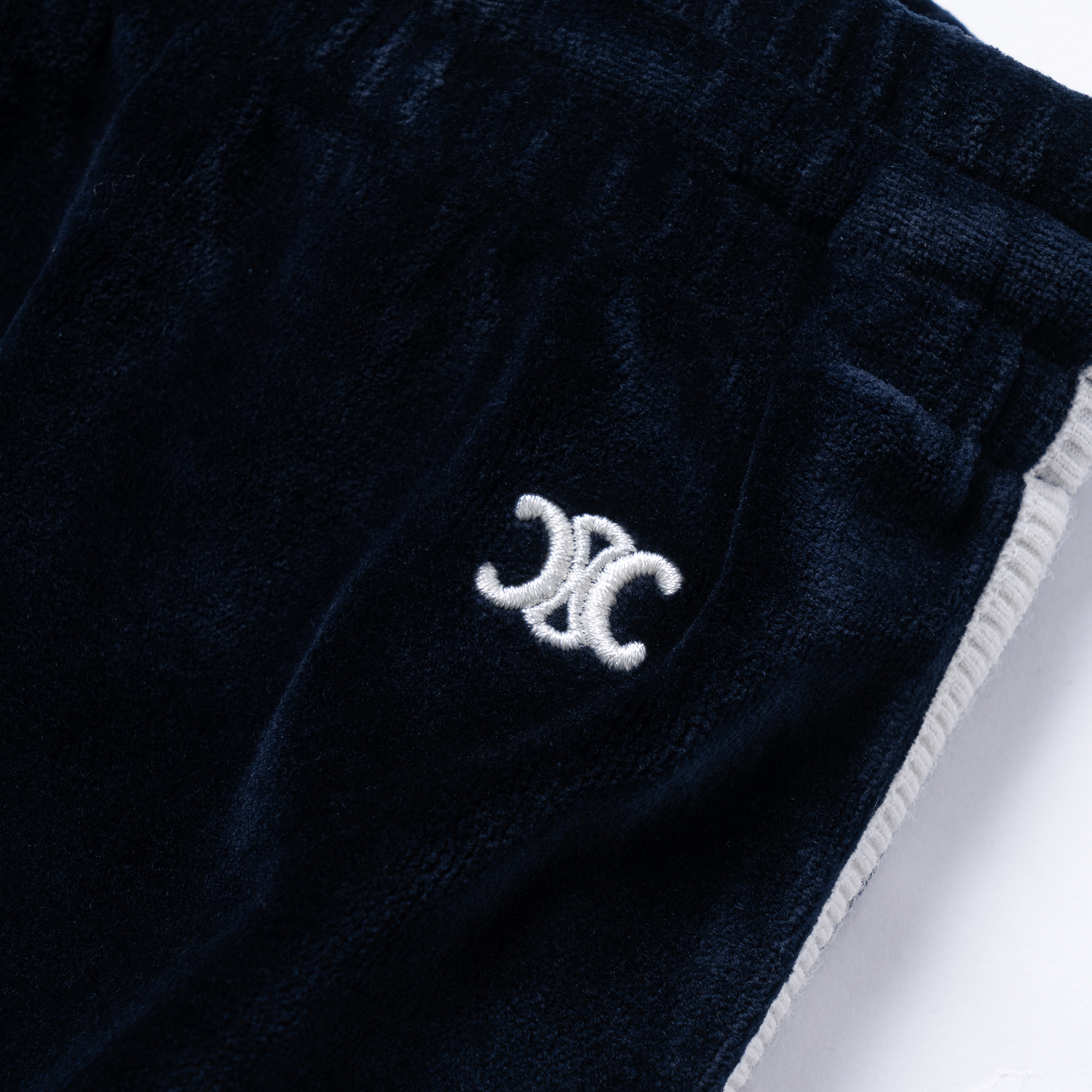 Purchase (Women) CELINE SS24  Low-Waist Velvet Logo Embroidered Mini Shorts - Midnight Blue 2Z558748Q-07RC