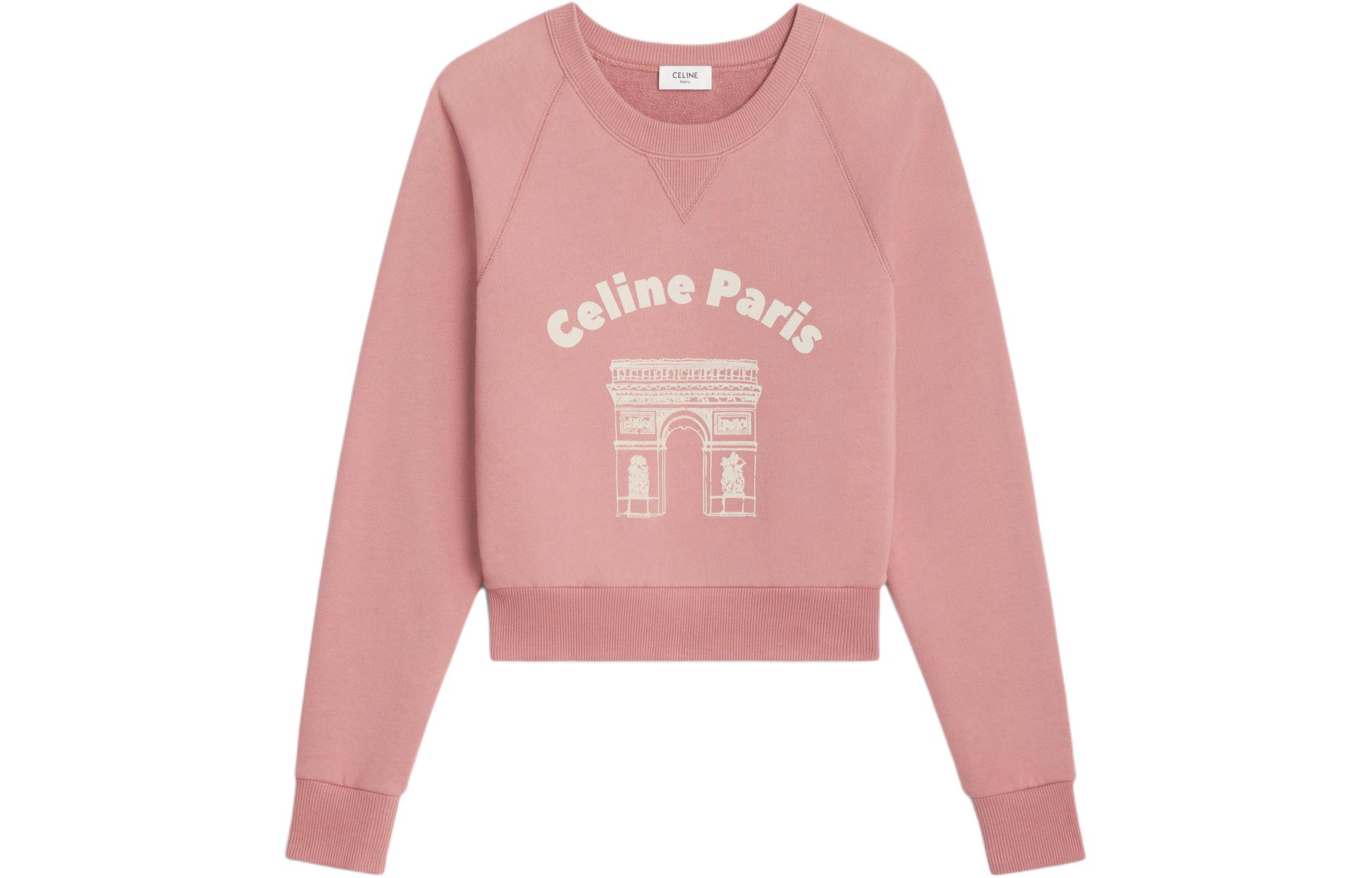 (Women) CELINE SS24  Pink Logo Print Crewneck Long Sleeve Sweatshirt. 2Y88D670Q-25PU
