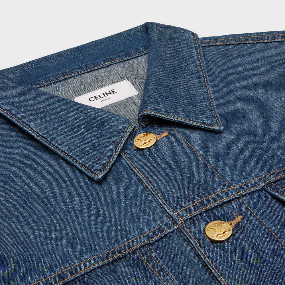 Shop (W) Chaqueta de Mezclilla Azul Lavado CELINE SS24 Corte Suelto Manga Larga Cropped. 2Q831361M-08DO