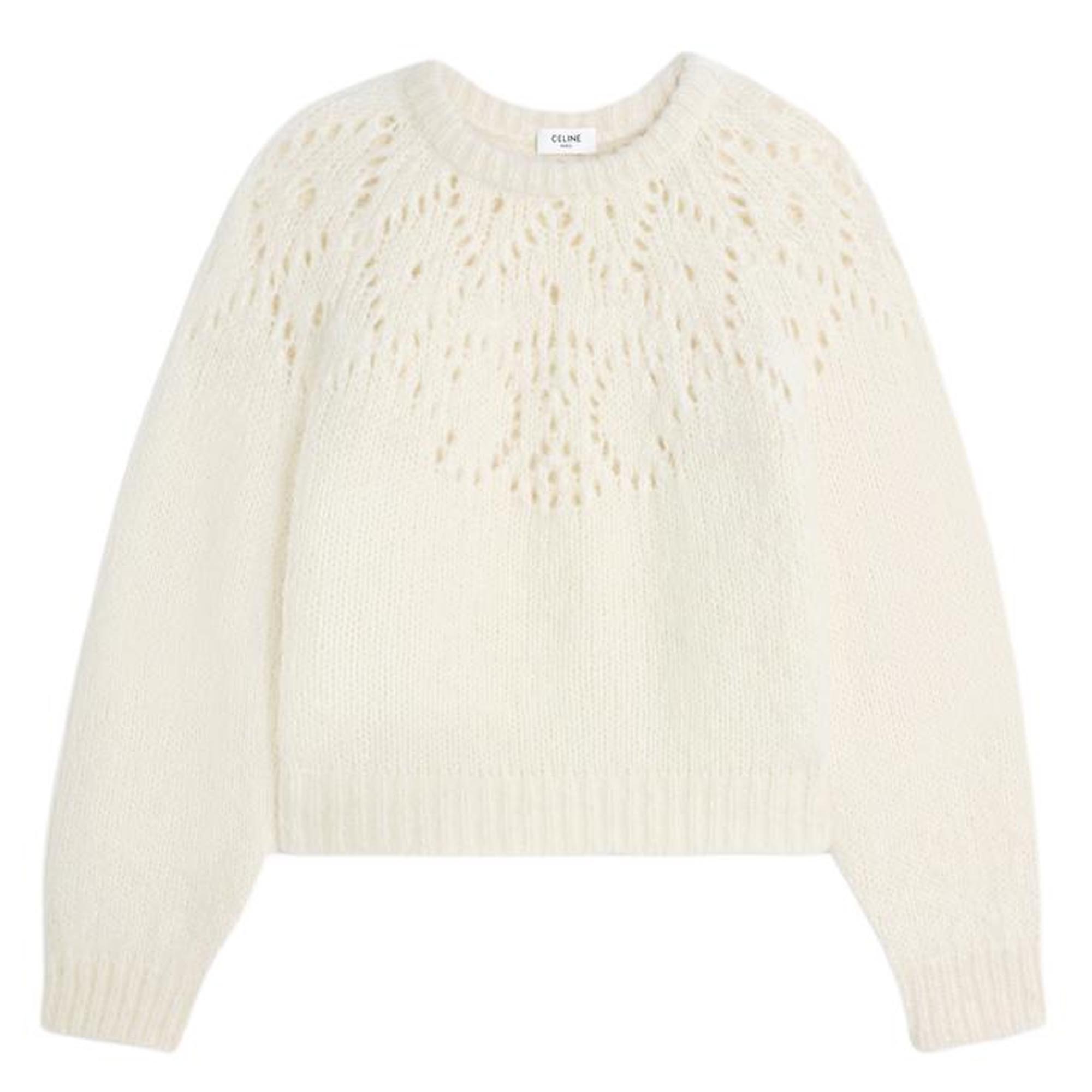 (Women) CELINE SS24  White Knitted Pullover with Hollow-Out Design. 2AE0J798X-01OW