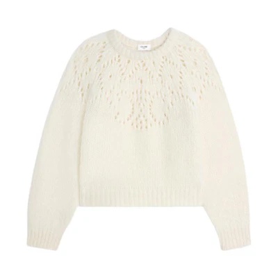 (Women) CELINE SS24 White Knitted Pullover with Hollow-Out Design. 2AE0J798X-01OW