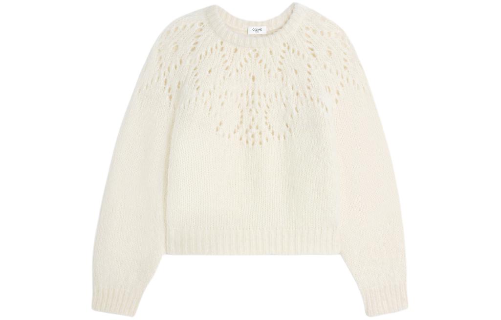 Order (Women) CELINE SS24  White Knitted Pullover with Hollow-Out Design. 2AE0J798X-01OW