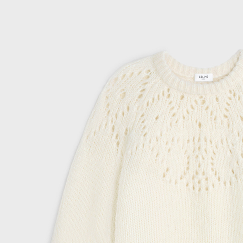 Shop (Women) CELINE SS24  White Knitted Pullover with Hollow-Out Design. 2AE0J798X-01OW